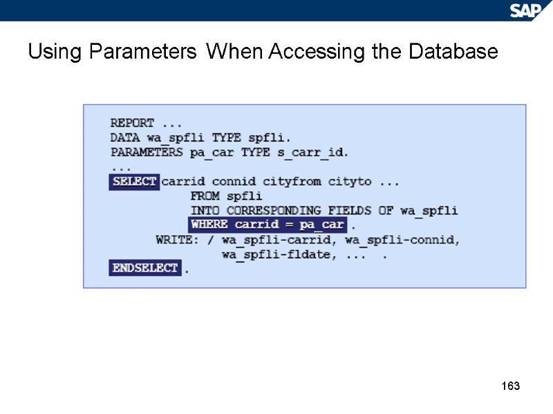 163 Using Parameters When Accessing the Database